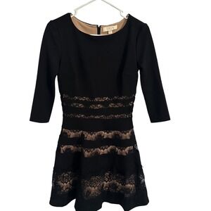 ERIN Erin Fetherston Black Lace Dress Cocktail Party 3/4 Sleeve‎ Size 0